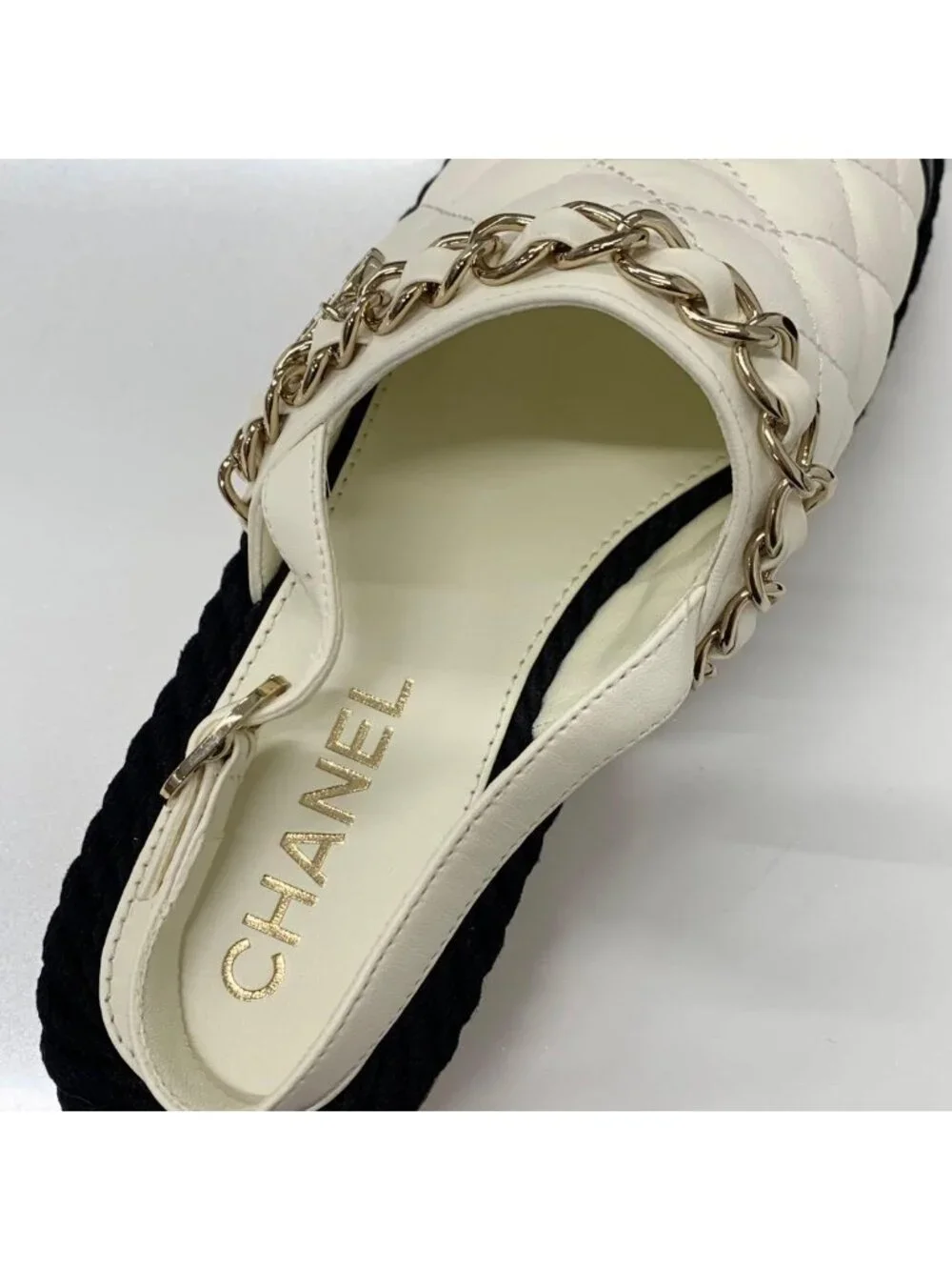 Chanel CC Logo Quilted Chain Leather Cork Sandals